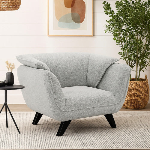 Naeli Accent Armchair | Rounded Back Light Gray Boucle | Solid Wood