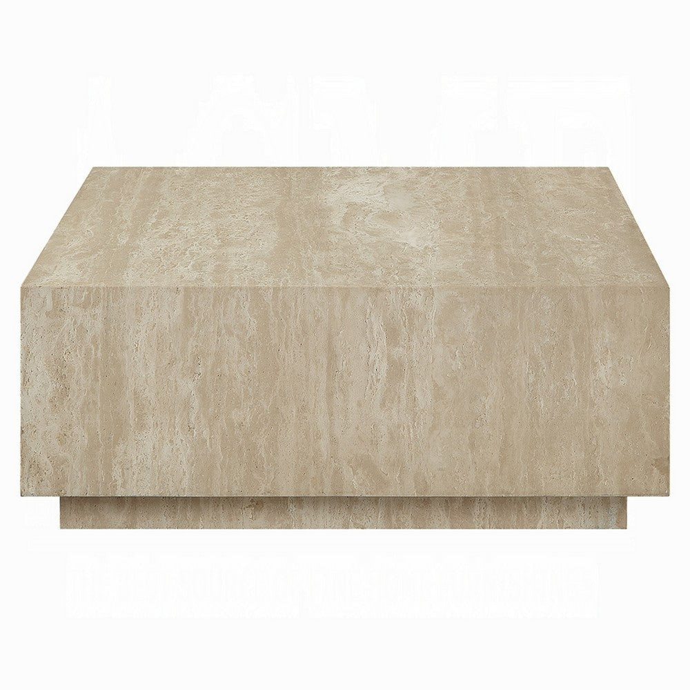 Lory Coffee Table | 35’’ Square Travertine Top | Natural Wood Beige BM333939