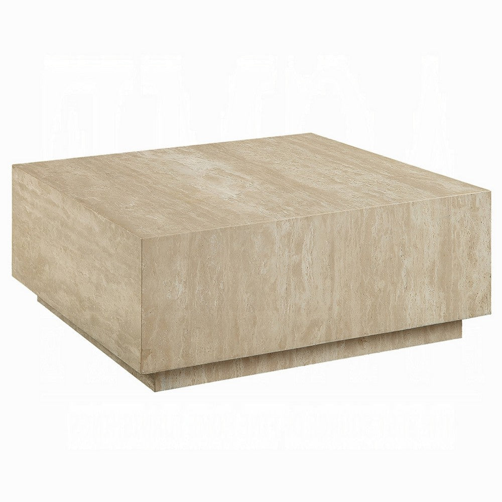 Lory Coffee Table | 35’’ Square Travertine Top | Natural Wood Beige BM333939