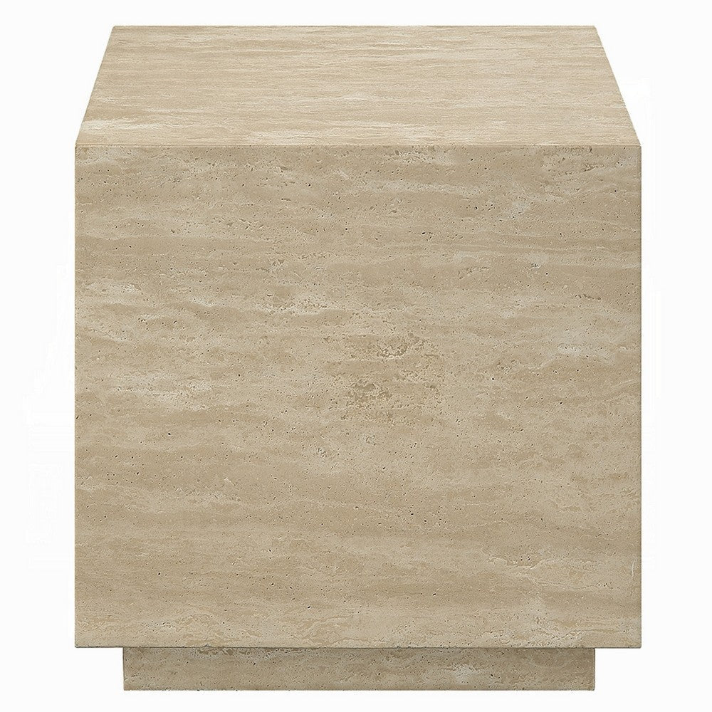 Lory Side End Table | 19’’ Square Travertine Top | Natural Wood Beige BM333940