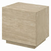Lory Side End Table | 19" Square Travertine Top | Natural Wood Beige
