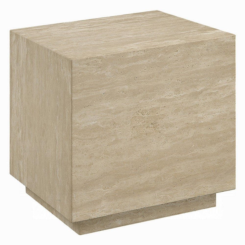 Lory Side End Table | 19’’ Square Travertine Top | Natural Wood Beige BM333940