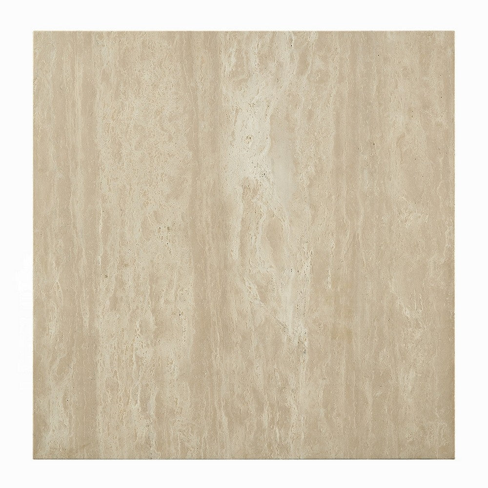 Lory Side End Table | 19’’ Square Travertine Top | Natural Wood Beige BM333940
