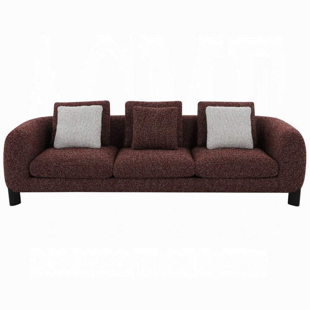 Meru Sofa w 3 Accent Pillows | Maroon Wine Red Tweed Fabric | 109’’ BM333944