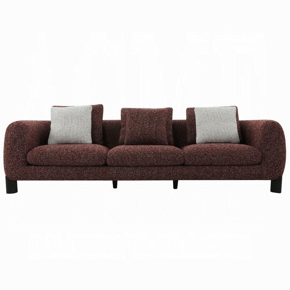 Meru Sofa w 3 Accent Pillows | Maroon Wine Red Tweed Fabric | 109’’ BM333944