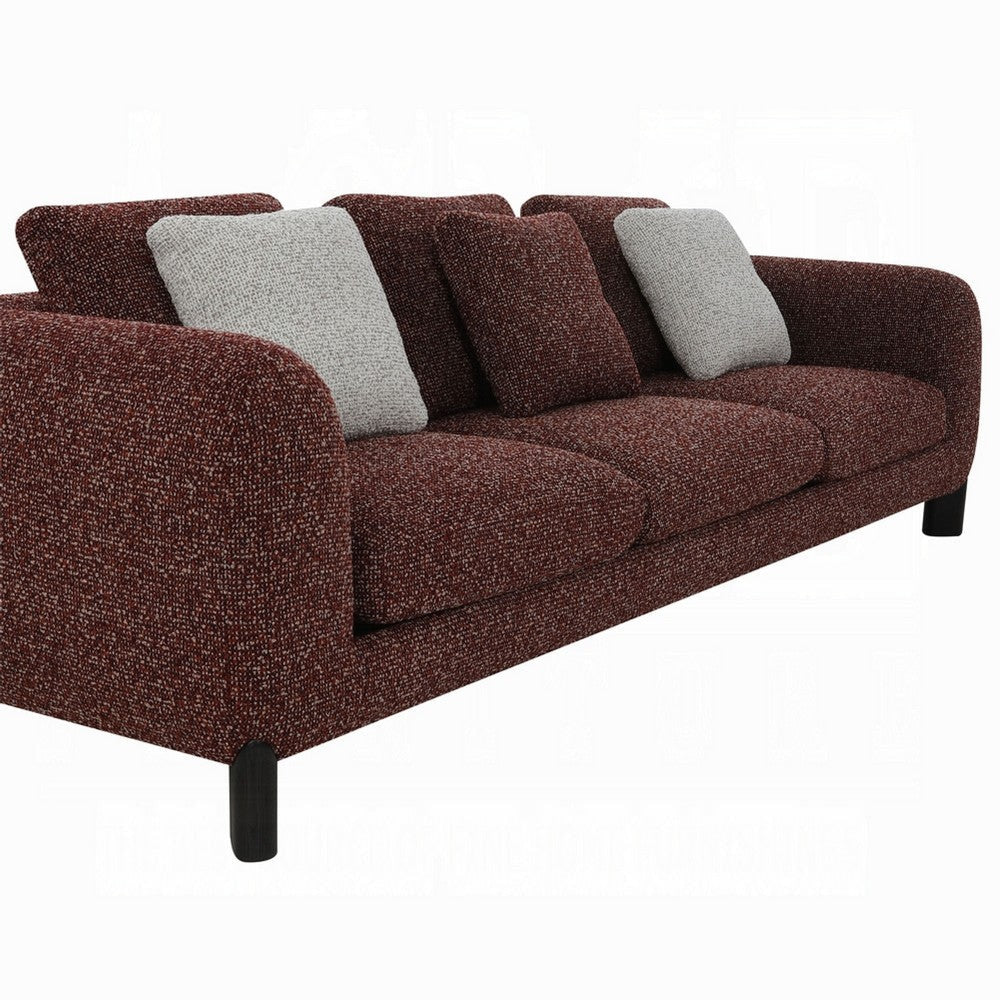 Meru Sofa w 3 Accent Pillows | Maroon Wine Red Tweed Fabric | 109’’ BM333944