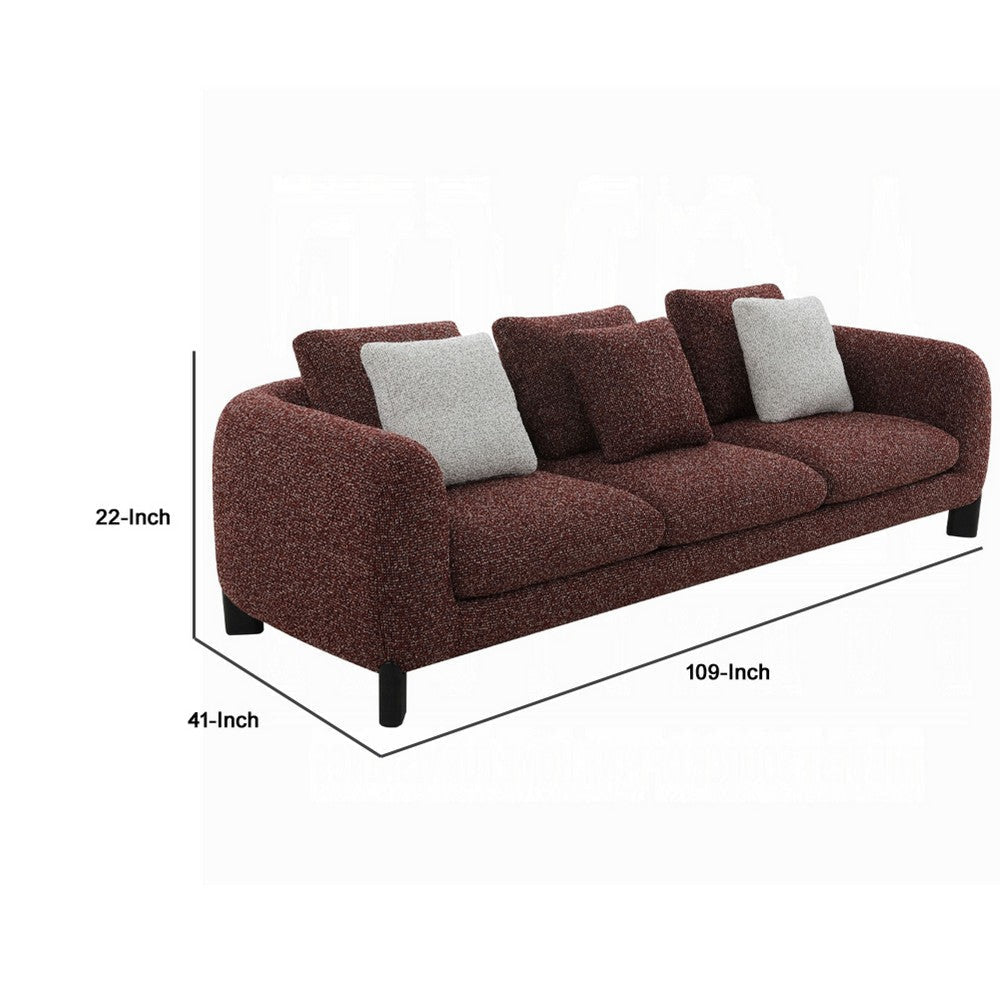 Meru Sofa w 3 Accent Pillows | Maroon Wine Red Tweed Fabric | 109’’ BM333944