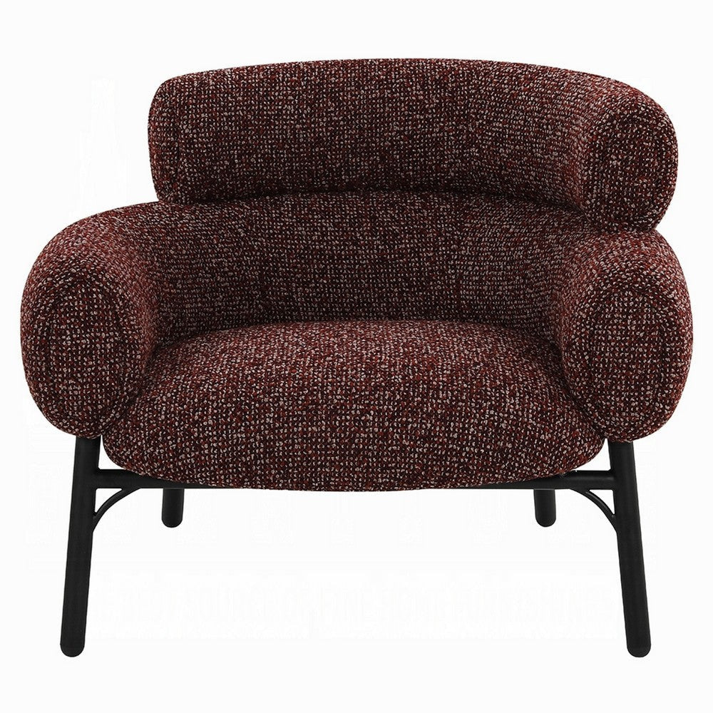 Meru Sofa Chair | Curved Back Maroon Red Tweed Fabric | Black Metal BM333945