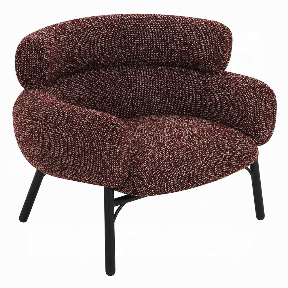 Meru Sofa Chair | Curved Back Maroon Red Tweed Fabric | Black Metal