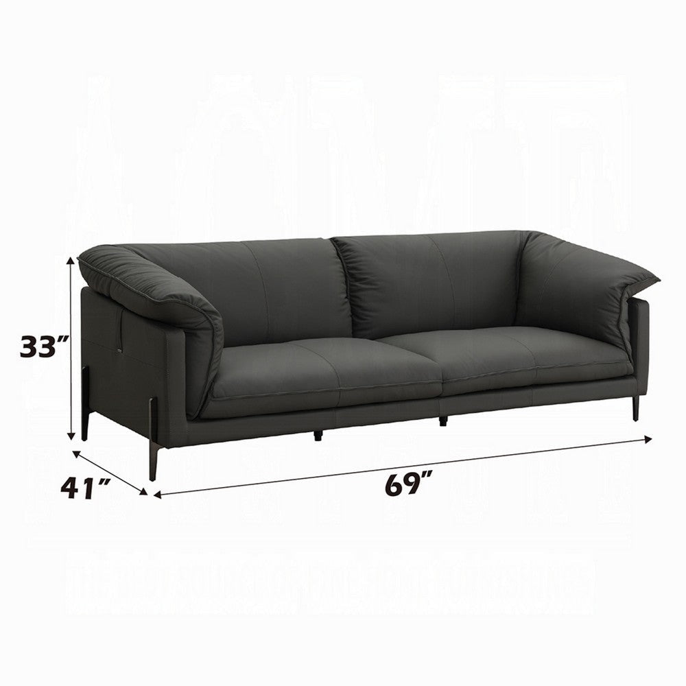 Semi Loveseat | Box Edge Design | Modern Black Top Grain Leather 69’’ BM333948