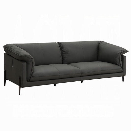 Semi Loveseat | Box Edge Design | Modern Black Top Grain Leather 69"