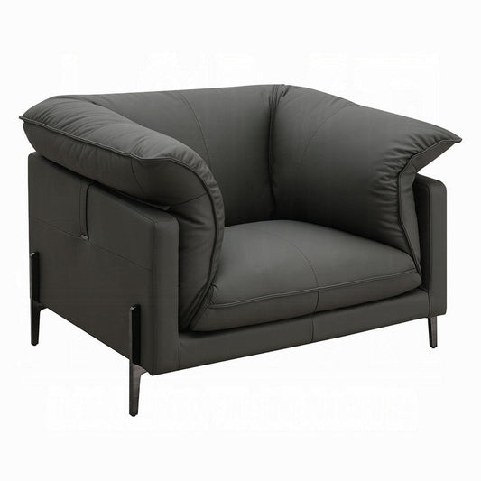 Semi Sofa Chair | Box Edge Design | Black Top Grain Leather | 69"