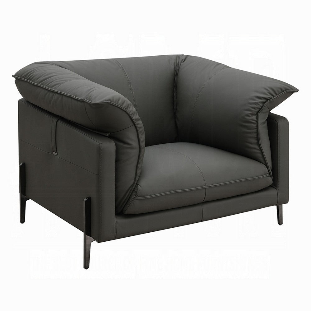 Semi Sofa Chair | Box Edge Design | Black Top Grain Leather | 69"