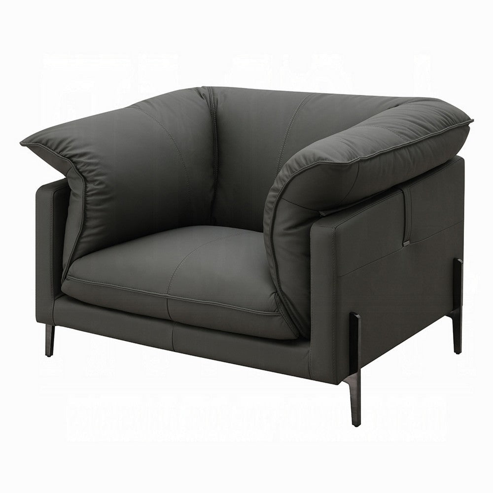 Semi Sofa Chair | Box Edge Design | Black Top Grain Leather | 69’’ BM333949