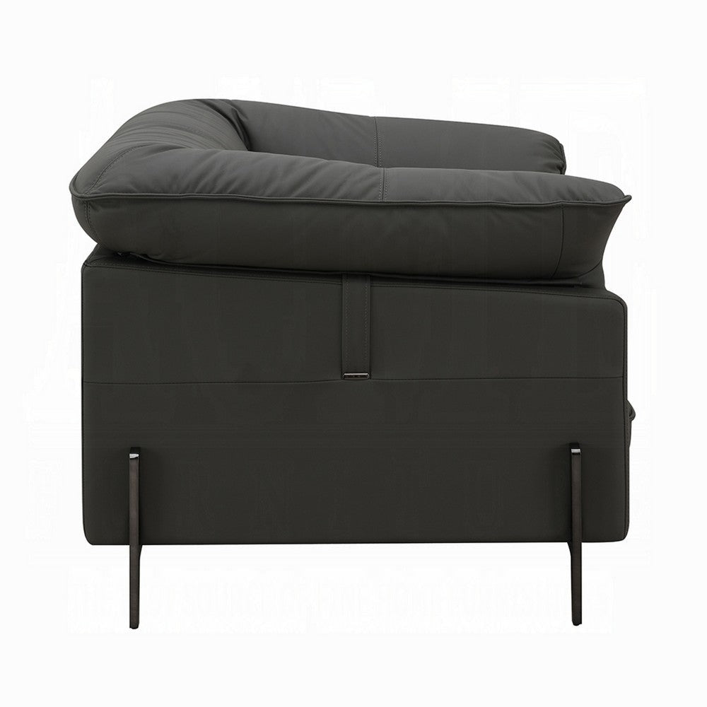 Semi Sofa Chair | Box Edge Design | Black Top Grain Leather | 69’’ BM333949