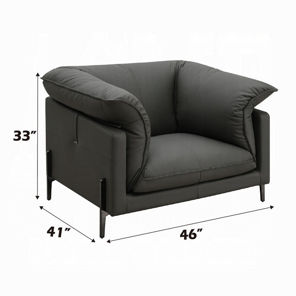 Semi Sofa Chair | Box Edge Design | Black Top Grain Leather | 69’’ BM333949