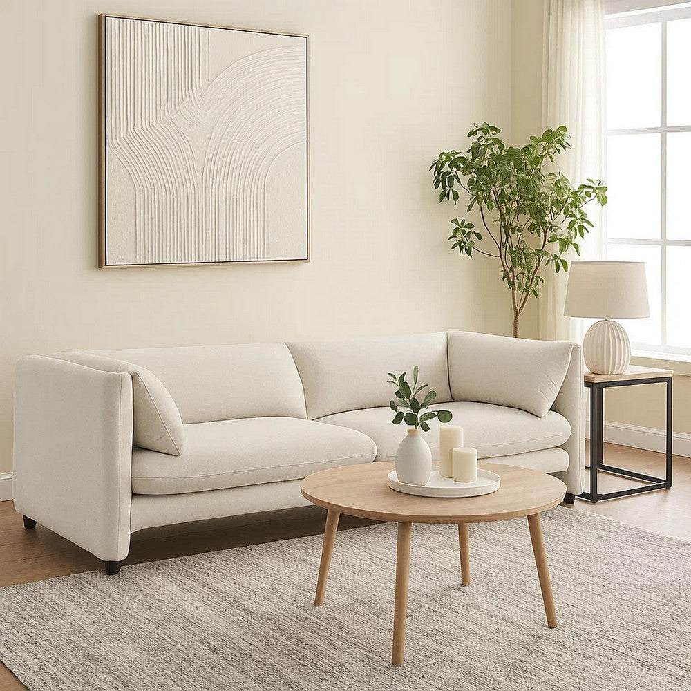 Kami Sofa | Slim Minimalist Pillow Armrests | Modern Ivory Linen 89"