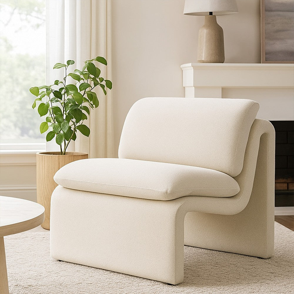 Kami Accent Chair | Curved Open Base | Armless Modern Ivory Boucle