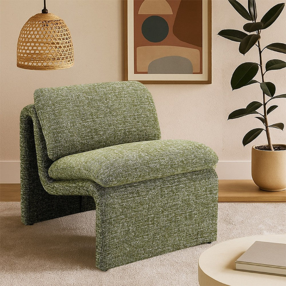 Kami Accent Chair | Curved Open Base | Armless Modern Green Boucle