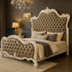 Sicily California King Bed | Gray Tufted Faux Leather Classic Carved