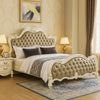 Sicily King Bed | Tufted Gray Faux Leather Classic White Carved Frame