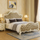 Sicily King Bed | Tufted Gray Faux Leather Classic White Carved Frame