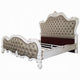 Sicily King Bed | Tufted Gray Faux Leather Classic White Carved Frame