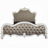 Sicily Queen Bed | Tufted Gray Faux Leather Classic White Carved Frame