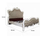 Sicily Queen Bed | Tufted Gray Faux Leather Classic White Carved Frame