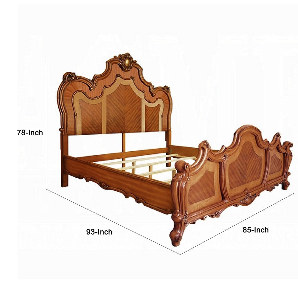 Pico California King Bed | Crown Molded Scrolled Trim Honey Brown Wood BM333969