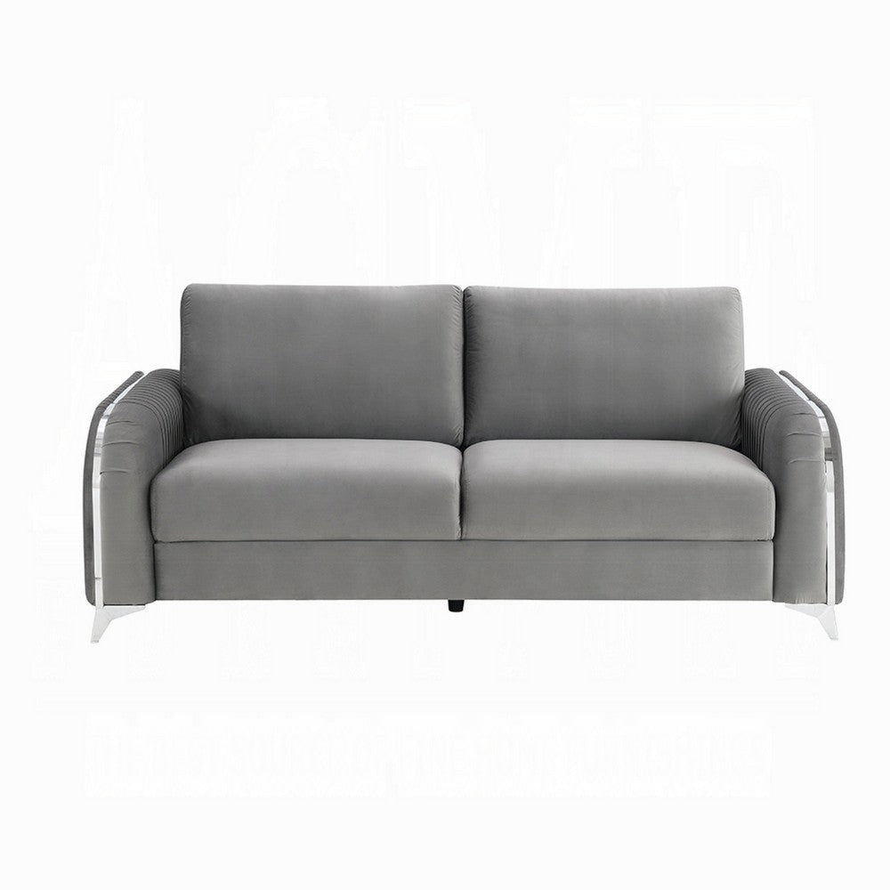 Wiena Sofa Contemporary Chrome Legs Pleated Gray Velvet 79 Inch BM333972