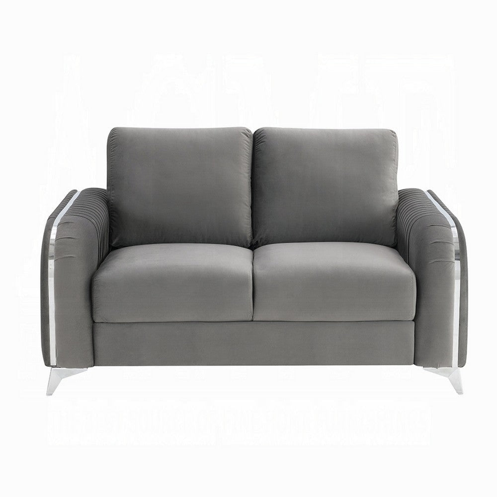 Wiena Loveseat Contemporary Chrome Legs Pleated Gray Velvet 59 Inch BM333973