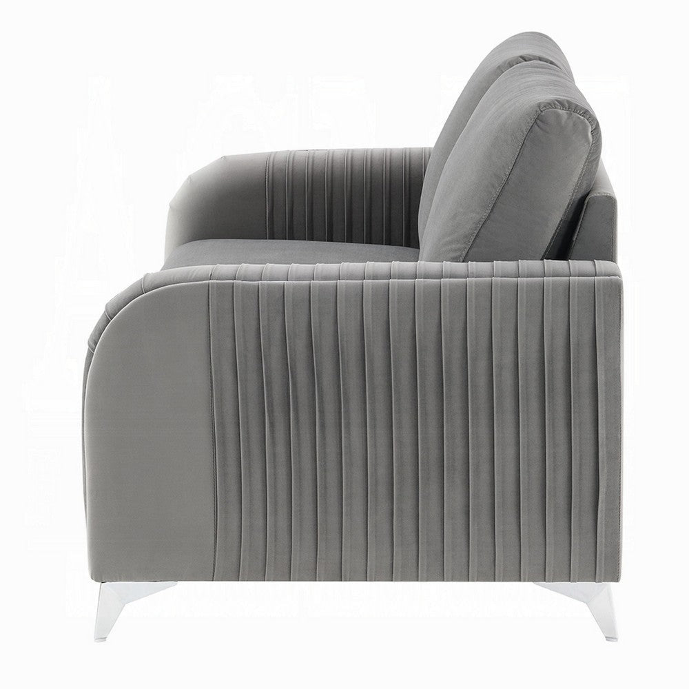 Wiena Loveseat Contemporary Chrome Legs Pleated Gray Velvet 59 Inch BM333973