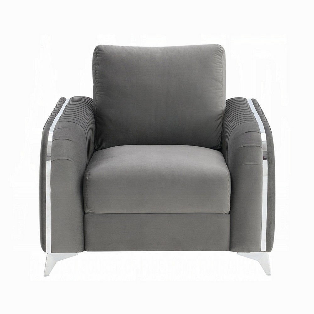 Wiena Accent Chair | Contemporary Chrome | Pleated Gray Velvet 79’’ BM333974