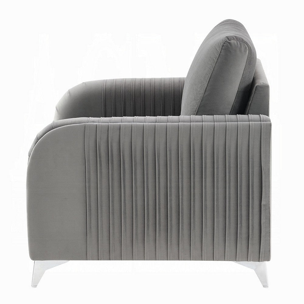 Wiena Accent Chair | Contemporary Chrome | Pleated Gray Velvet 79’’ BM333974
