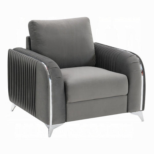 Wiena Accent Chair | Contemporary Chrome | Pleated Gray Velvet 79"