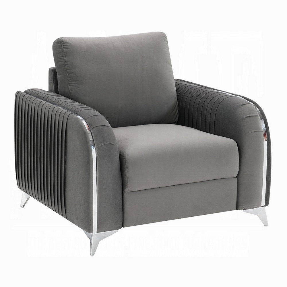 Wiena Accent Chair | Contemporary Chrome | Pleated Gray Velvet 79"
