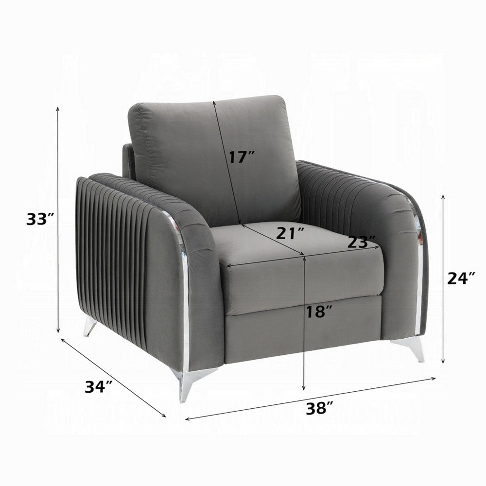 Wiena Accent Chair | Contemporary Chrome | Pleated Gray Velvet 79’’ BM333974