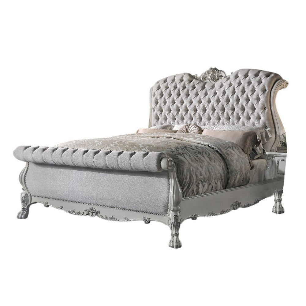 Ally Queen Bed | Classic Crown Trim | Faux Leather Upholstery | White BM333975