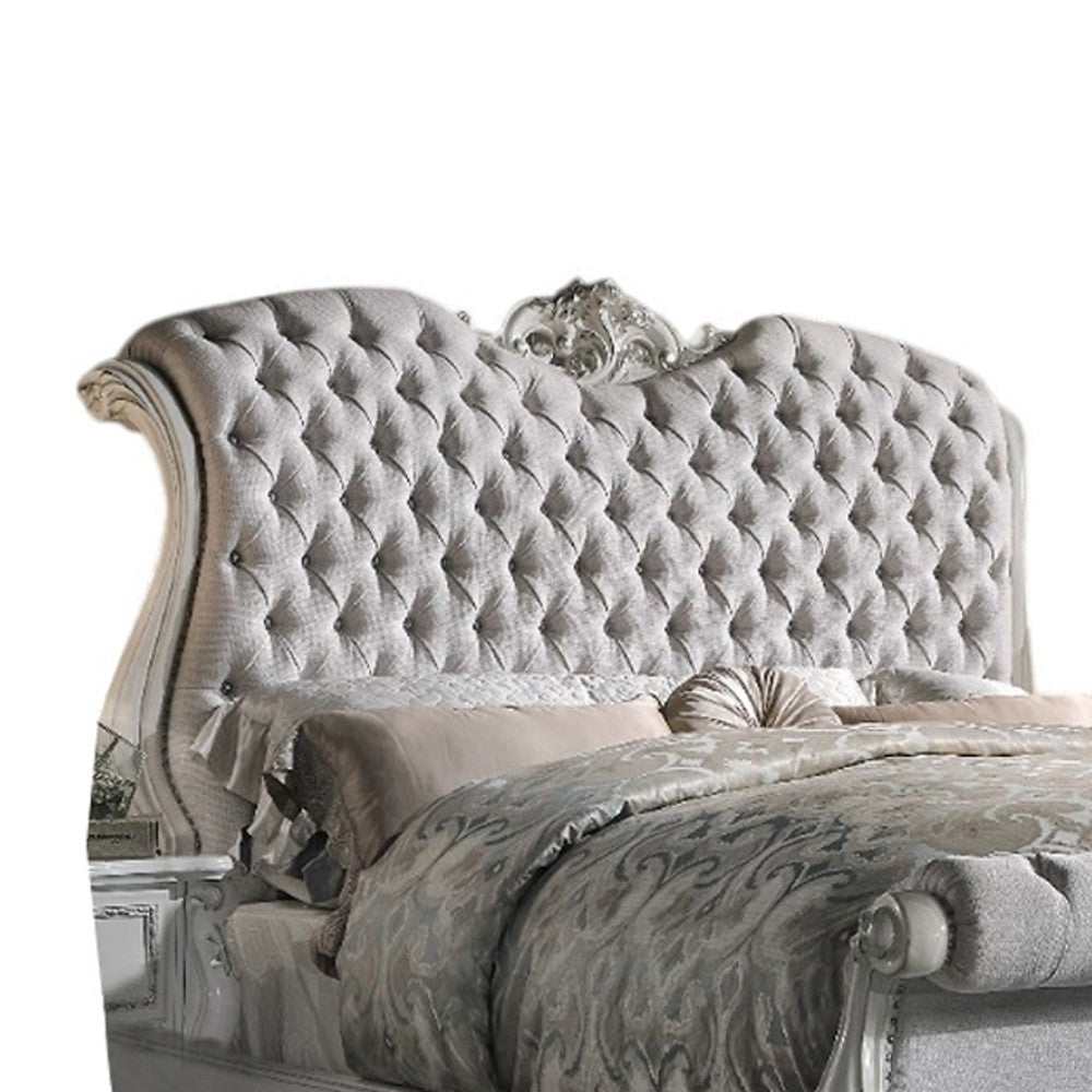Ally Queen Bed | Classic Crown Trim | Faux Leather Upholstery | White BM333975
