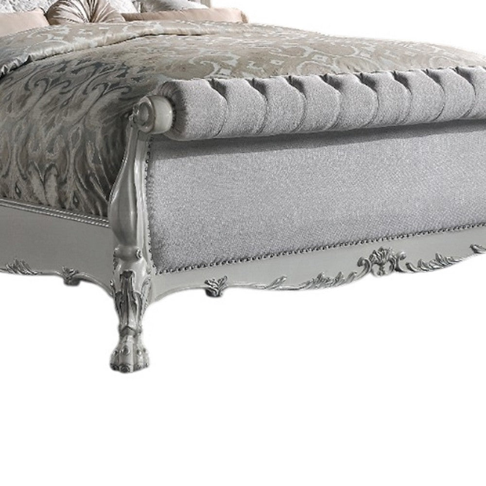 Ally Queen Bed | Classic Crown Trim | Faux Leather Upholstery | White BM333975