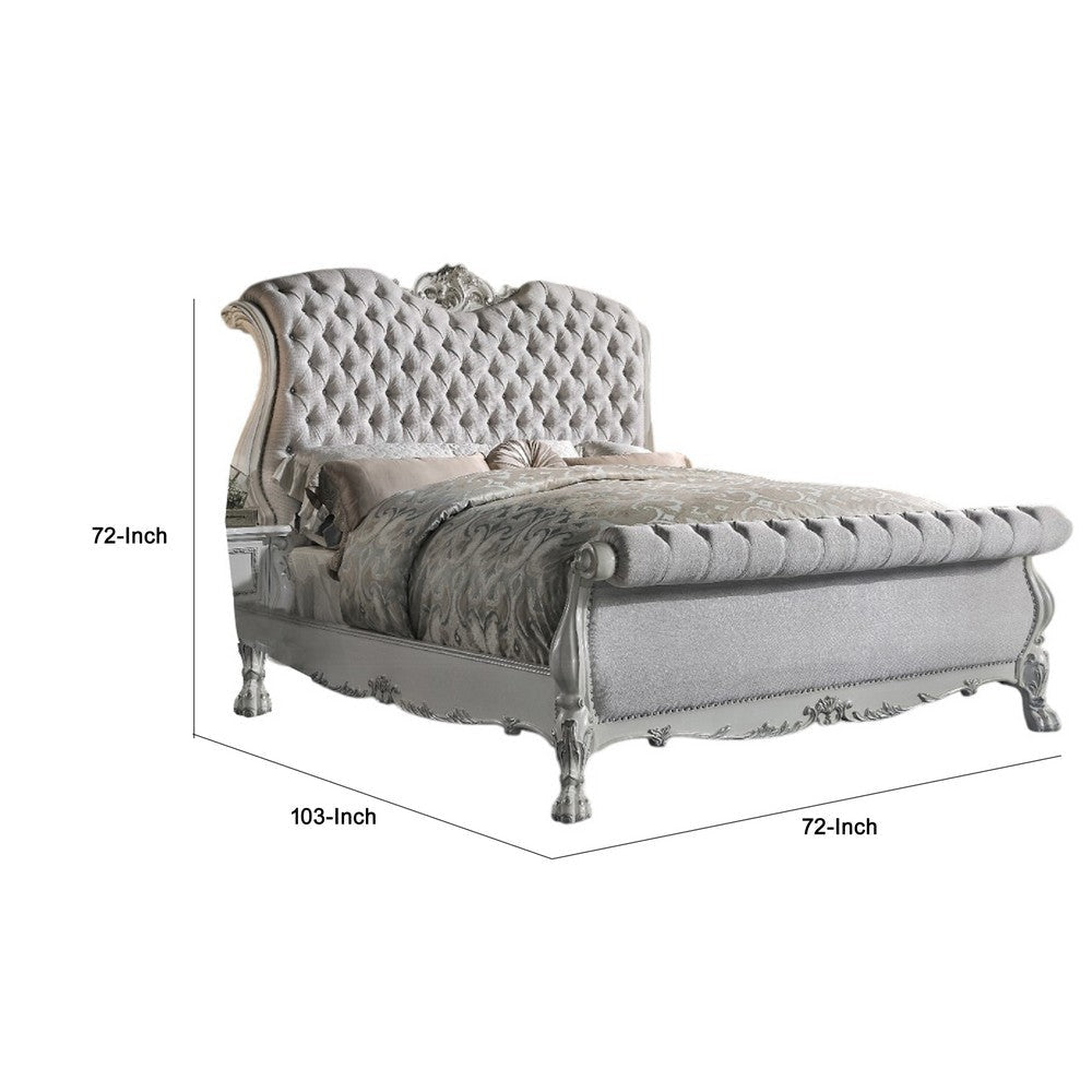 Ally Queen Bed | Classic Crown Trim | Faux Leather Upholstery | White BM333975