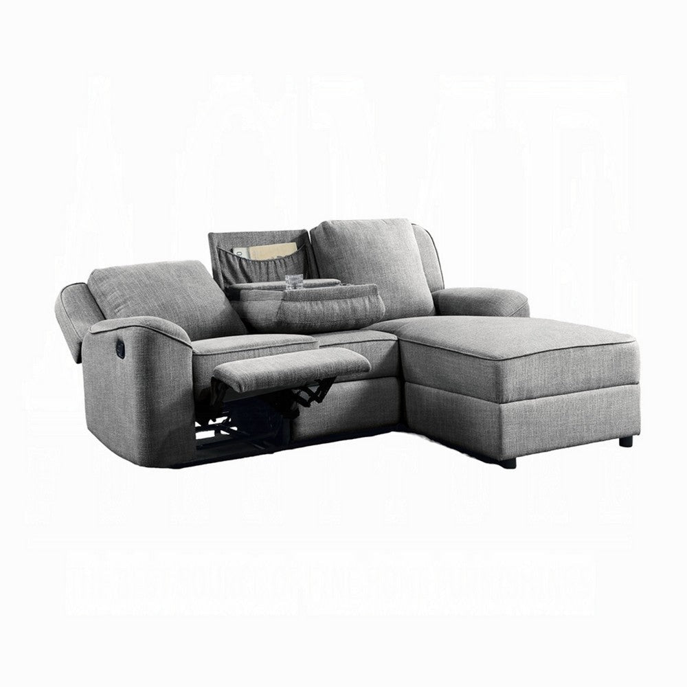 Diny Manual Recliner Sectional Sofa | Dropdown Table | Gray Linen BM333976