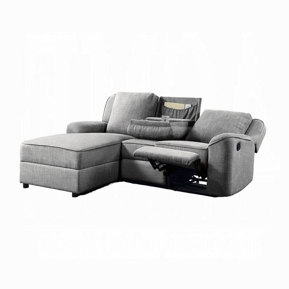 Diny Manual Recliner Sectional Sofa | Dropdown Table | Gray Linen BM333976