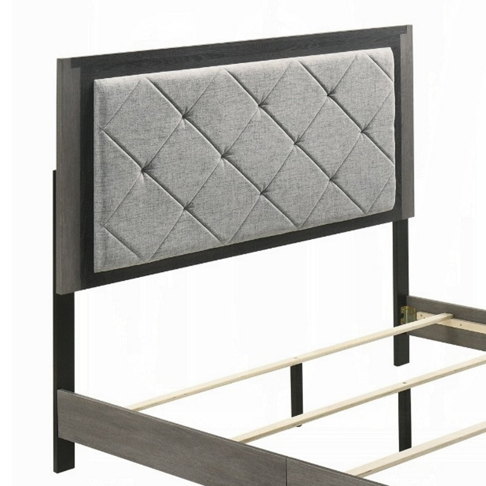 Joho King Bed with Gray Diamond Button Tufted Upholstery | Modern Gray