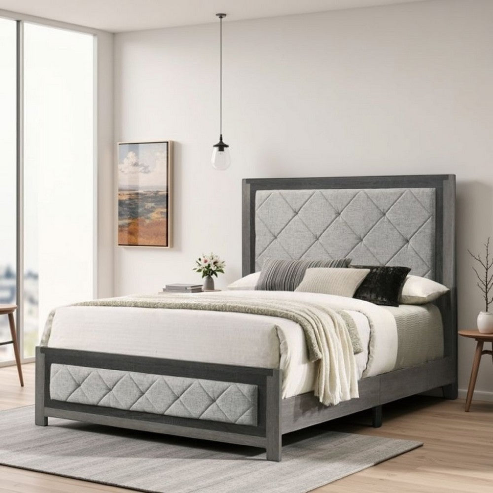 Joho King Bed with Gray Diamond Button Tufted Upholstery | Modern Gray
