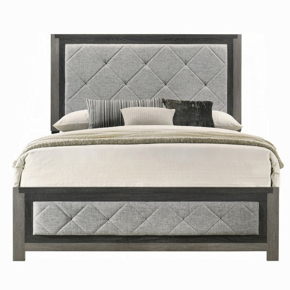 Joho Queen Bed with Gray Diamond Button Tufted Upholstery Modern Gray