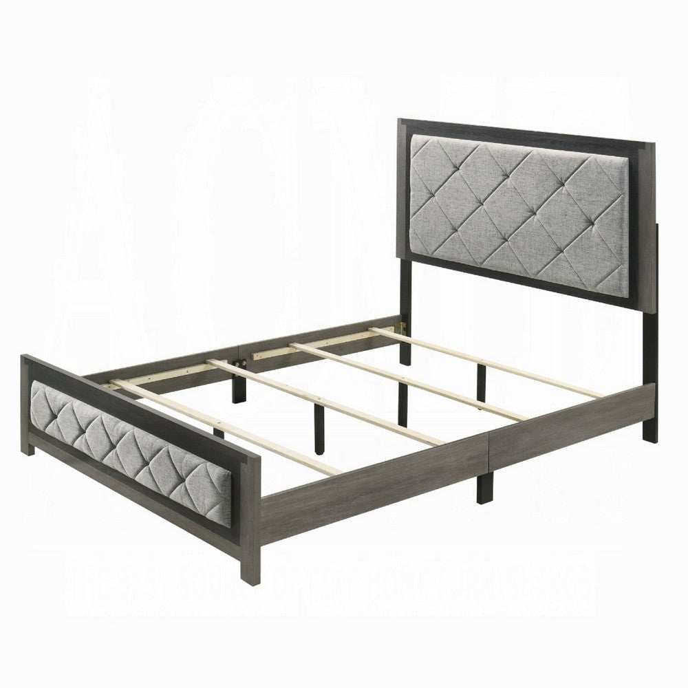 Joho Queen Bed with Gray Diamond Button Tufted Upholstery Modern Gray
