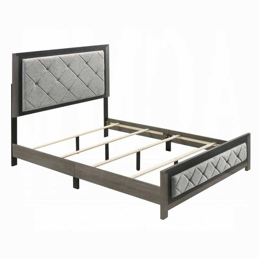 Joho Queen Bed with Gray Diamond Button Tufted Upholstery Modern Gray