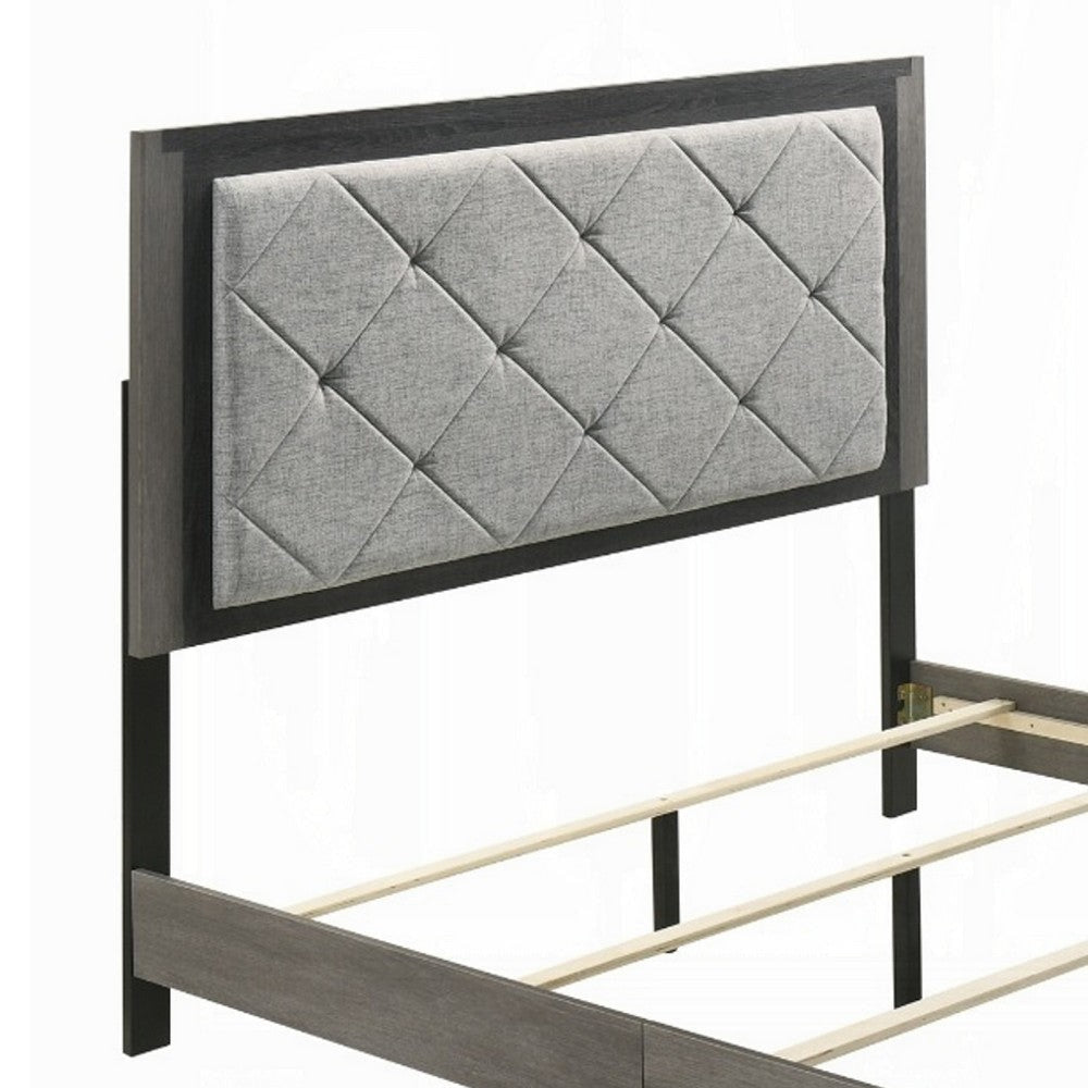 Joho Queen Bed with Gray Diamond Button Tufted Upholstery Modern Gray